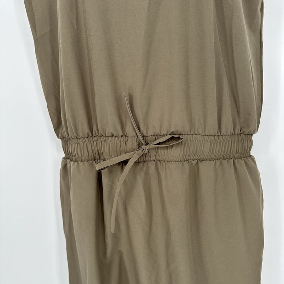 Albion Fit Going Places Drawstring Dress Women Sz M Tan Cap Sleeve Pockets Nylon - Picture 6 of 10